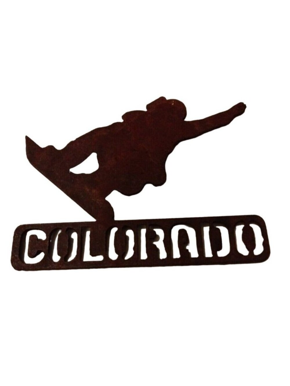 Colorado Snowboard Magnet Metal Rusted Rustic Salvage Upcycle Boarder Shredder
